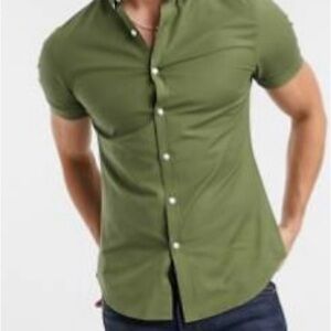 Men's Olive Green Slim-Fit Oxford Shirt
